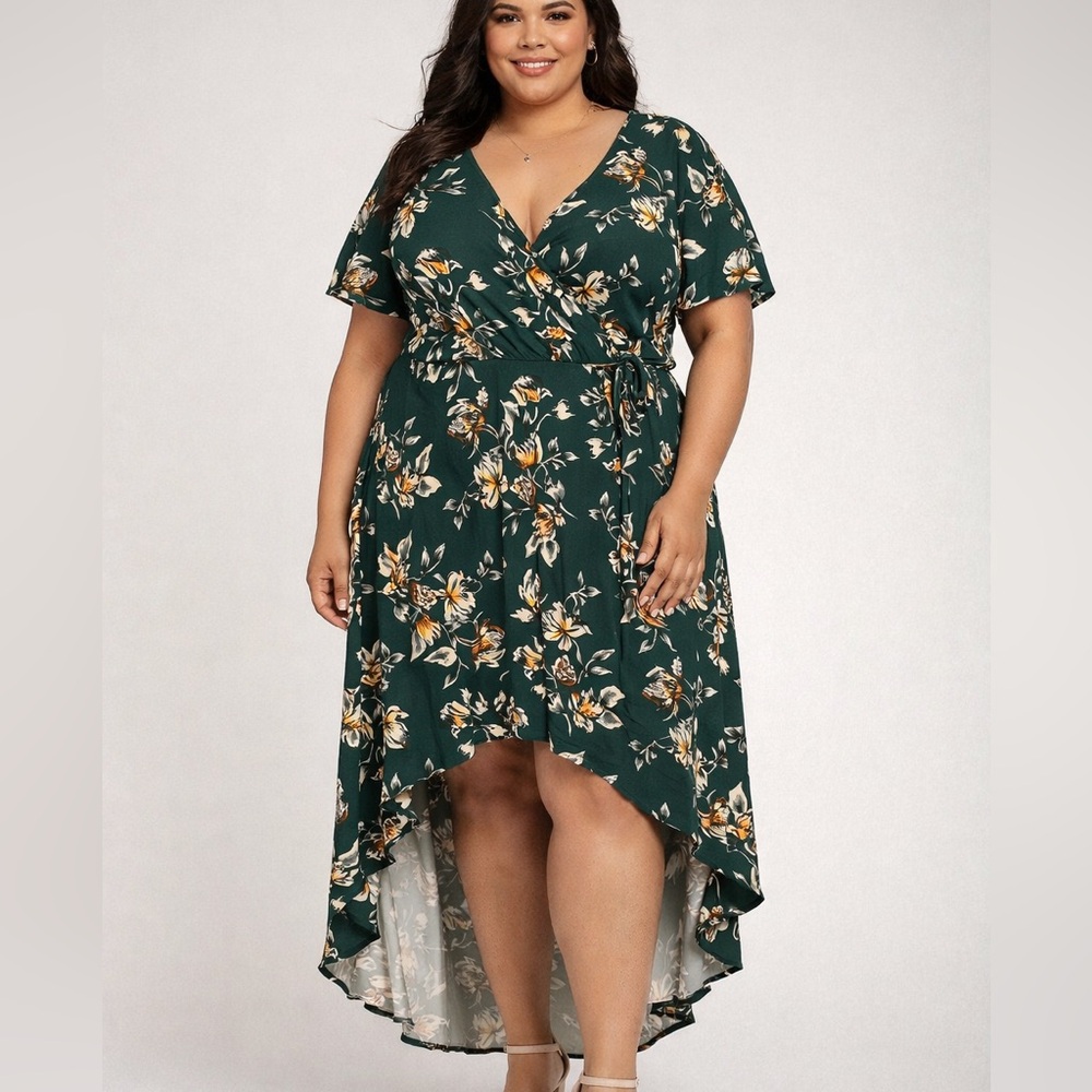 Floral High Low Dress in Green